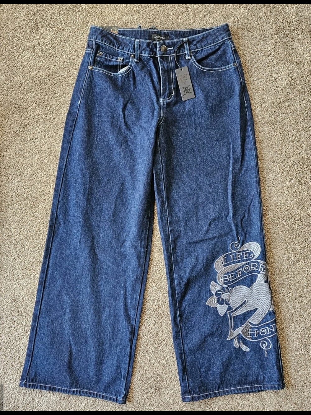 NWT Ed Hardy Women's Tiger Leopard Baggy Jeans, Size 30, "Death Before Honor"